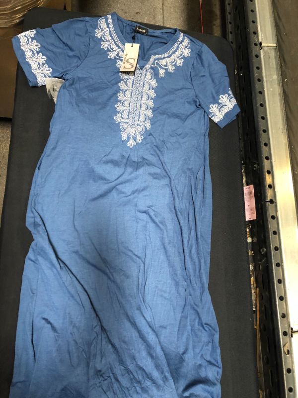 Photo 1 of florho women's maxi dresses solid kaftan color blue size small