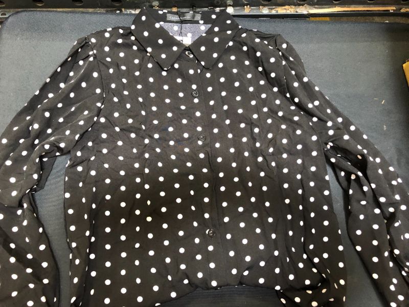 Photo 1 of womens long sleeve shirt polka dot color black and white size medium 