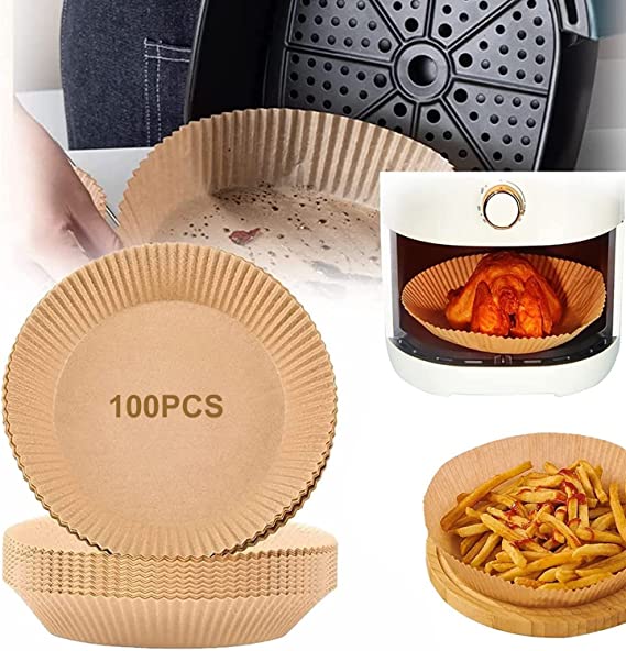 Photo 1 of 100PC Air Fryer Disposable Paper Liner, 6.3" Non-Stick Round Air Fryer Liners, Natural Baking Paper for Air Fryer Oil-proof, Water-Proof, Parchment for Baking Roasting Microwave(Style A/100PC)
