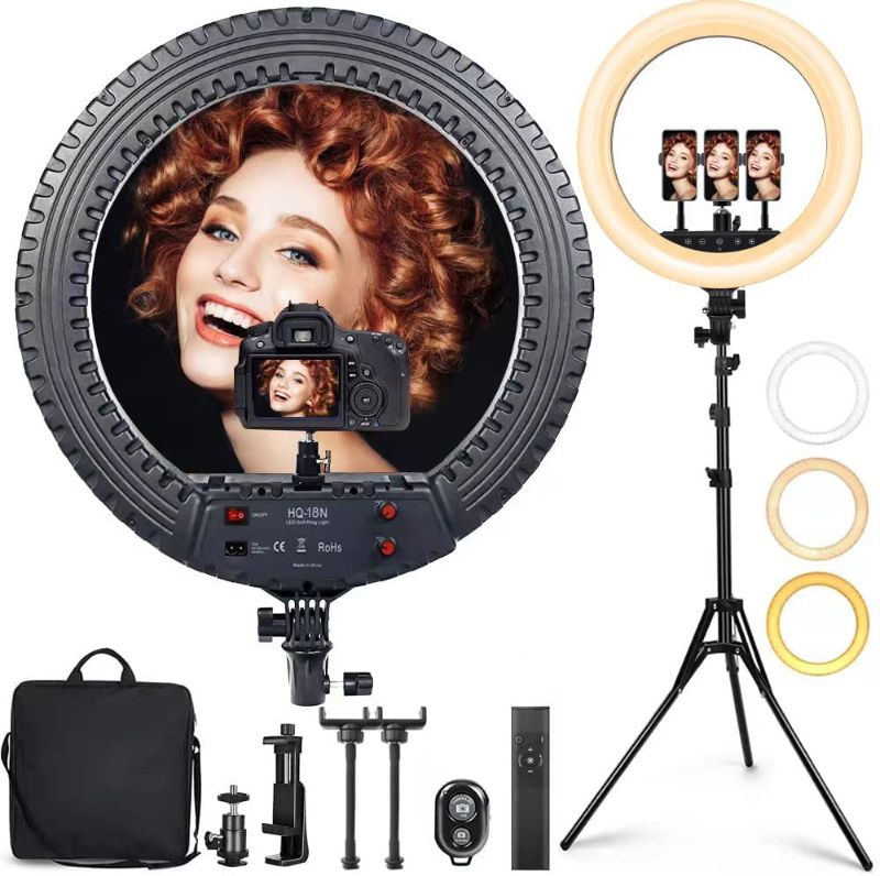 Photo 1 of 18 inch Ring Light Professional Lighting Kit with Stand Phone Holders for Photo Studio LED Lighting for Cameras Portrait Photography/Makeup/Vlogging/Live Streaming Equipments Dimmable
