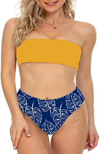 Photo 1 of I2CRAZY Women Bandeau Two Piece Bikini Swimsuits Strapless Top with High Cut Bottom Bathing Suit LARGE