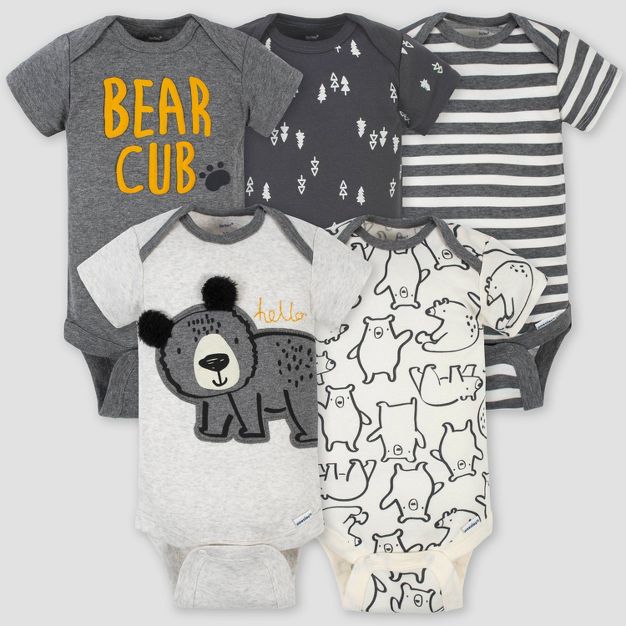 Photo 1 of Gerber Baby Boys' 5pk Bear Short Sleeve Onesies - Gray/White 3-6 MO
