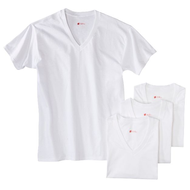 Photo 1 of Hanes Men's 4pk Slim Fit V-Neck T-Shirt - White LARGE BOX OPENED NOT USED 

