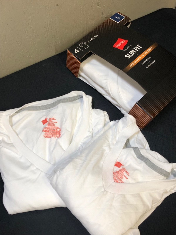 Photo 2 of Hanes Men's 4pk Slim Fit V-Neck T-Shirt - White LARGE BOX OPENED NOT USED 

