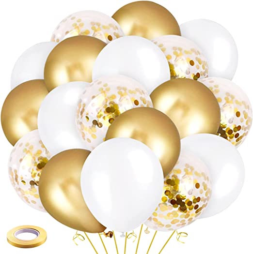 Photo 1 of 60 PCS Upgraded Balloons, Metallic Gold, White and Gold Confetti Balloons, Balloons for Parties, 12 Inch Latex Party Helium Birthday Balloon for Graduation Party Decoration, Wedding, Baby and Bridal Shower
2 pack