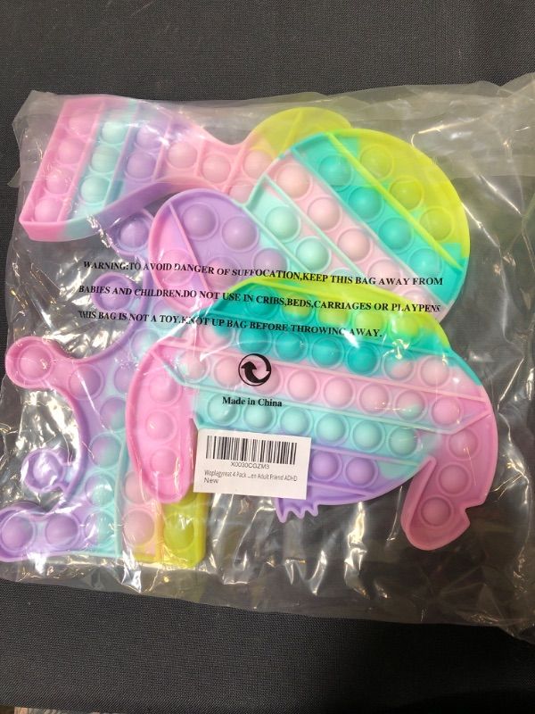 Photo 2 of 4 Pack Pop Popper Toy, Squeeze Sensory Bubble Anxiety Stress Relief Kid Girls, Macaron Rainbow Mermaid Mouse
