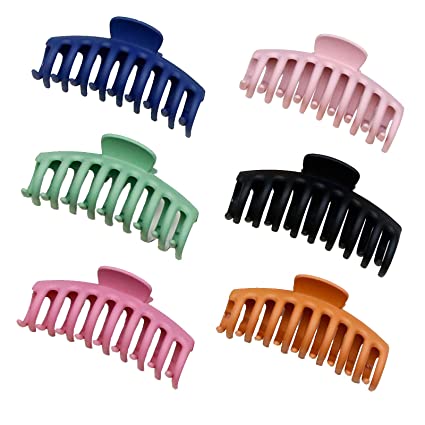 Photo 1 of 6 PCS Big Hair Claw Clips 4 Inch Nonslip Large Claw Clip for Women and Girls Thin Hair, Matte Strong Hold Hair Clips for Thick Hair (6 COLOR 6 PCS)
