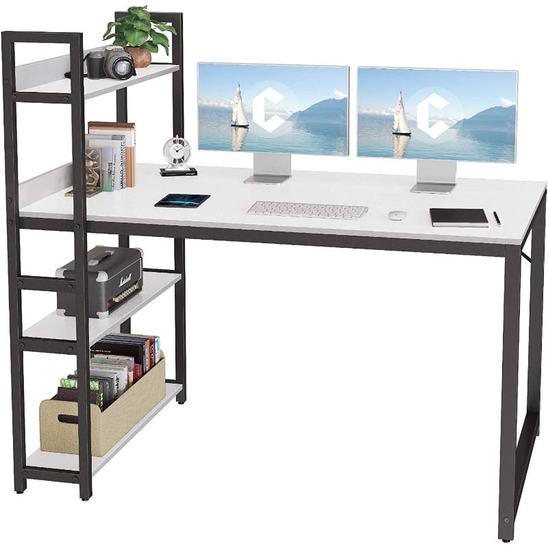 Photo 1 of Cubicubi Computer Desk 55 inch with Storage Shelves Study Writing Table for Home Office,Modern Simple Style,White
