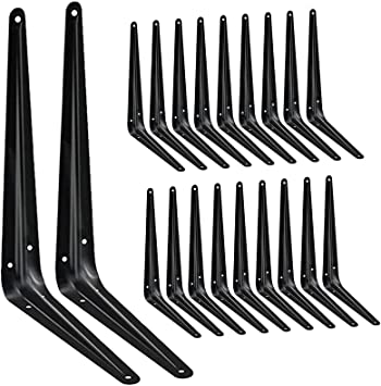 Photo 1 of 20 Pack Shelf Brackets 12 inches, Heavy Duty Black Iron Metal Floating Shelf Bracket, Rustic Farmhouse Decorative L Brackets for Shelves, Wall Mount Corner Brace for Wood Boards
