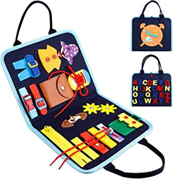 Photo 1 of Busy Board, Toddler Learning Board Montessori Toys for 3+ Year Old Boys Girls Sensory Activity Board Basic Skills Board Travel Toys for Plane and Car Alphabet Toy for Baby Kid Gift for Christmas
