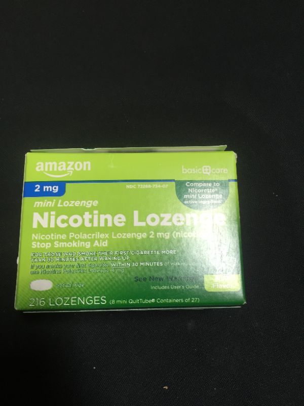 Photo 2 of Amazon Basic Care Nicotine Polacrilex Lozenge 2 mg (Nicotine), Mint Flavor, Stop Smoking Aid; Quit Smoking with Nicotine Lozenge, 216 Count --- EXP 08/2022
