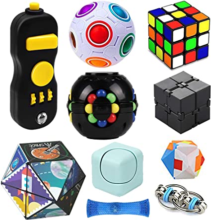 Photo 1 of Fidget Toy Set 10 Pack, Magic Cube Fidget Rings Infinity Cube Fidget Pad Flippy Chain, Handheld Toys for Sensory Kids & Adults
