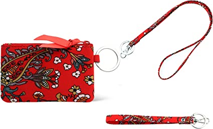 Photo 1 of DONGGANGAJI Womens Wallet Lanyard Wristlet Straps Set RFID Protection Zipper Case Wallet with Lanyard (Cashew Red)
