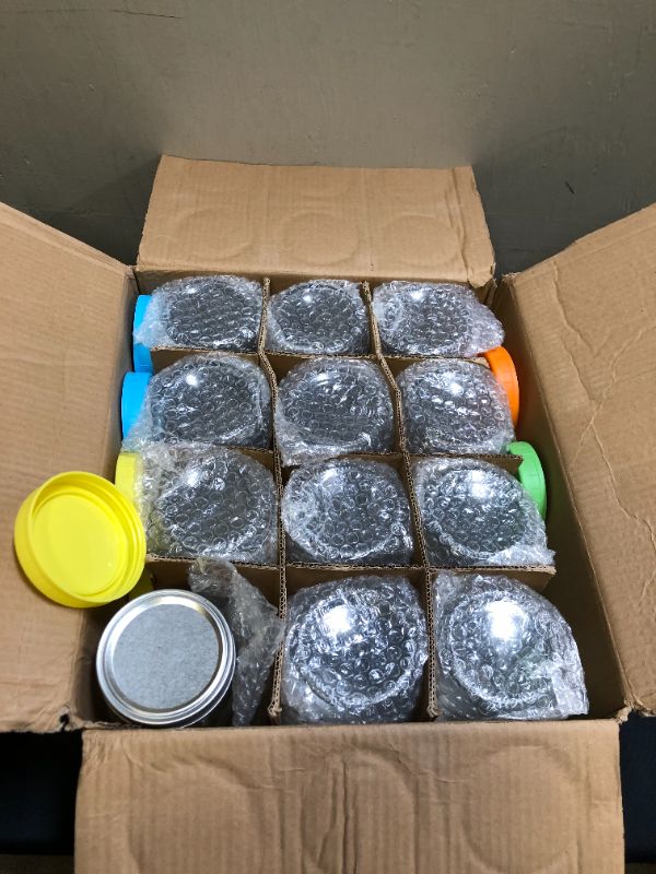 Photo 2 of 12 Pcs Wide Mouth Mason Jars 32 Oz, Large Canning Jars with Lids and Bands, Colored Plastic Jar Lids, Blank Labels and Chalk Marker, Leak-Proof Airtight Lids for Food Storage, Canning, Favors
