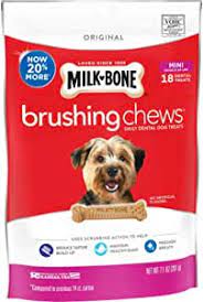 Photo 1 of 5 packs Milk-Bone Brushing Chews Daily Dental Dog Treats, Mini, 7.1 Ounces, 18 Bones Per Bag EXP--03-25-2022