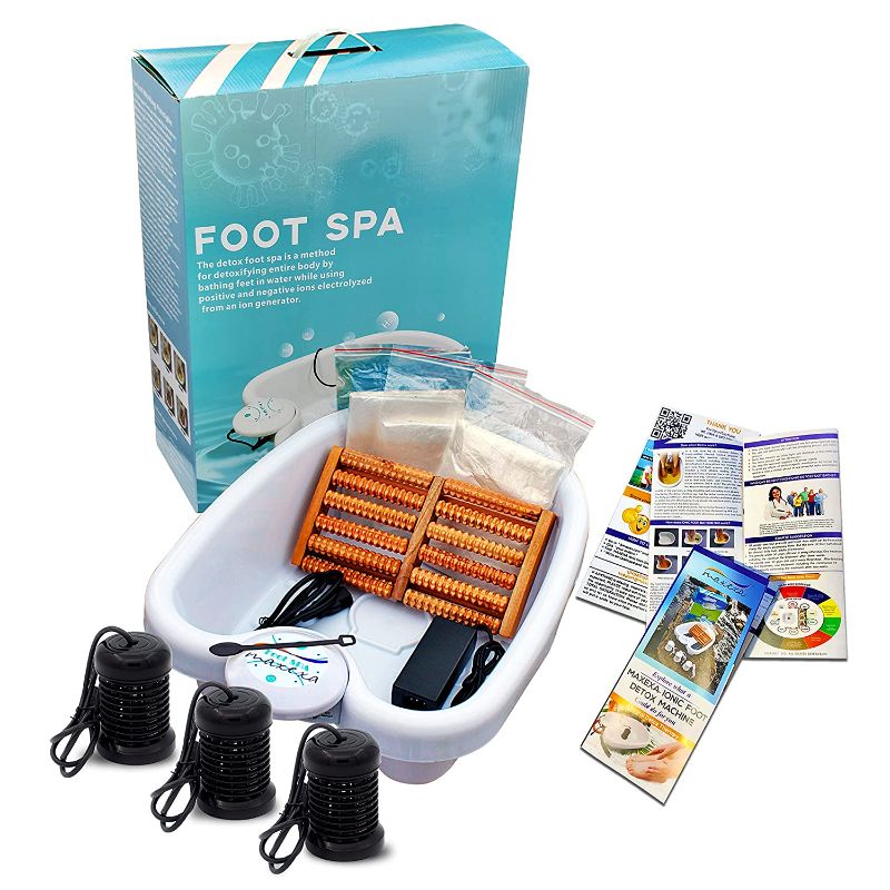 Photo 1 of MAXEXA Optimum Ionic Foot Bath Detox Soak Machine to Remove Toxins - Personal Cleanse BioEnergizer - Detoxifying SPA Home or Beauty salon - With Basin, 90 plastic Liners, 3 Arrays, and Massage Roller
