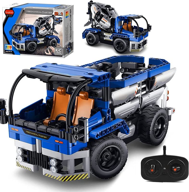 Photo 1 of burgkidz STEM Engineering Building Blocks Toys 2-in-1 Dump Truck or Concrete Mixer Build Set with Remote Control, RC Car Toys for Boys and Girls Ages 6 7 8 9 10 11 12 Years Old
