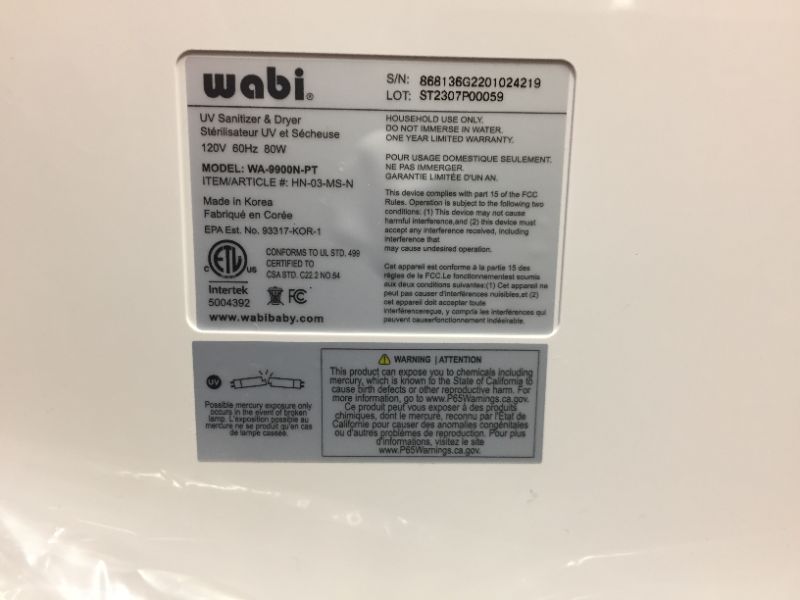 Photo 2 of Wabi UV-C Sterilizer and Dryer for Baby Bottles, Electronic Devices and Kitchen Wares, Low Heat Ultraviolet Lighting Sanitizer with Touch Panel, Countertop Sterilized Storage Unit