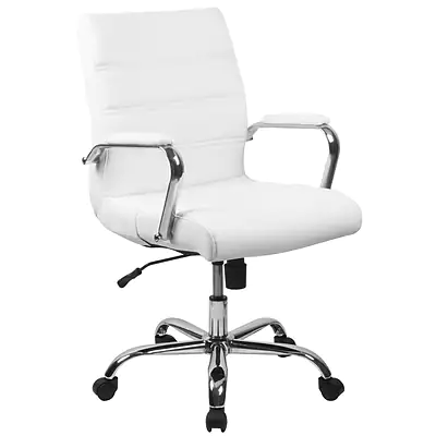 Photo 1 of Flash Furniture Mid-Back Leather Executive Swivel Office Chair with Chrome Arms, White (GO-2286M-WH-GG)