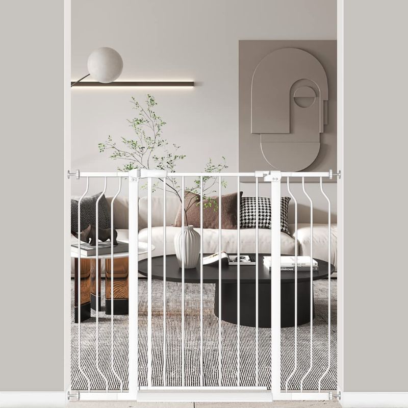 Photo 1 of Extra Tall Baby Gate with Door - Pressure Mounted Walk Through Pet/Dog/Puppy Gates for Stair - Child Gate for The House Doorways Stairways Stand 36" Tall 38.5-43.3 Inch Wide

