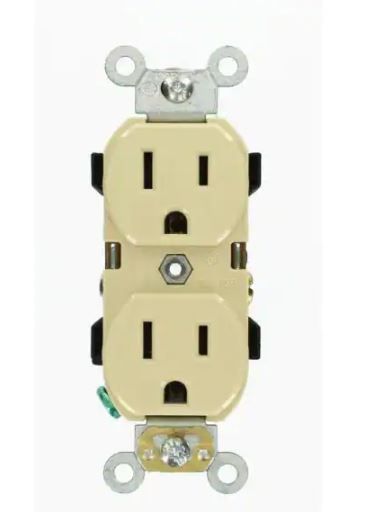 Photo 1 of 14--15 Amp Industrial Grade Narrow-Body Duplex Outlet, Ivory
