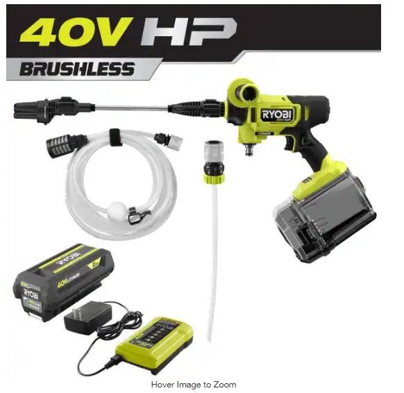 Photo 1 of 40-Volt HP Brushless EZClean 600 PSI 0.7 GPM Cold Water Power Cleaner with 2.0 Ah Battery and Charger
