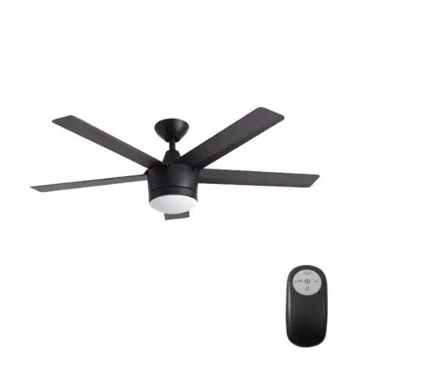 Photo 1 of Merwry 52 in. Integrated LED Indoor Matte Black Ceiling Fan with Light Kit and Remote Control
