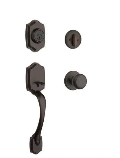 Photo 1 of Belleview Venetian Bronze Single Cylinder Door Handleset with Cove Door Knob Featuring SmartKey Security
