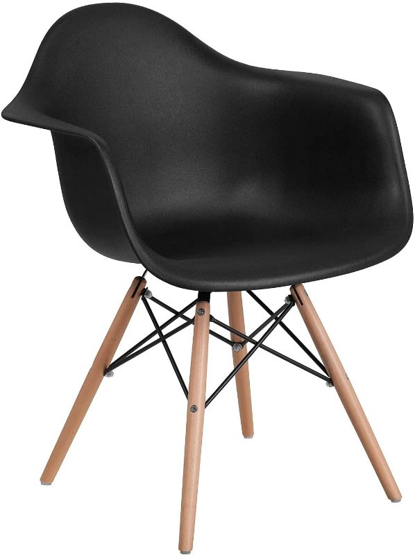 Photo 1 of Flash Furniture Alonza Series Black Plastic Chair with Wooden Legs---SOME SCRATHCES ON IT---
