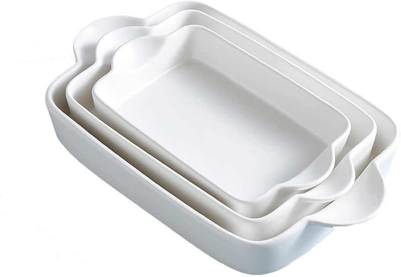 Photo 1 of 3 Pack Ceramic Baking Dish, Casserole Dish Set, Rectangular Porcelain Baking Dishes for Oven, Lasagna Pans for Cooking Serving Kitchen Cake Pie Dinner, Casserole Dish 11 x 8 Inches (White)
