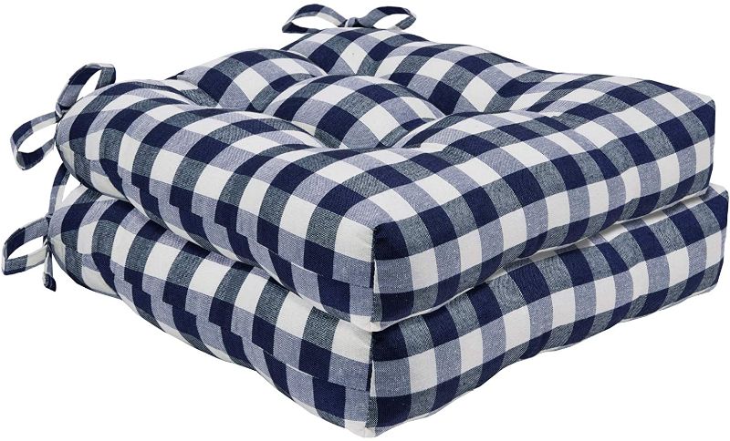 Photo 1 of Achim Home Furnishings, Navy, Set of Two Buffalo Check Tufted Chair Seat Cushions, 16x15x3, 2 Count

