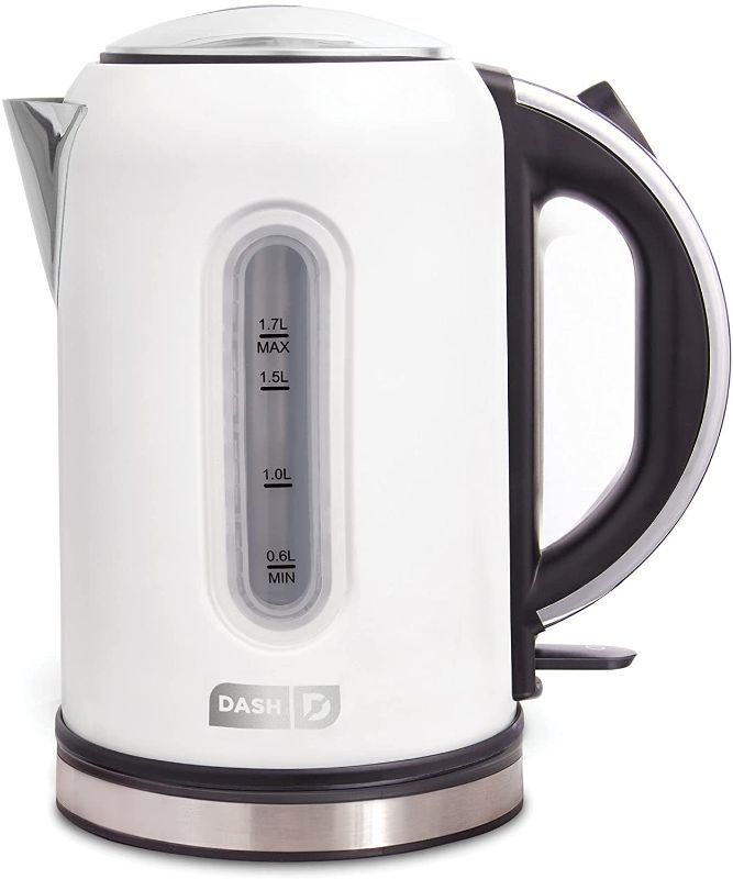 Photo 1 of DASH DEK001MW Electric Kettle + Water Heater with Rapid Boil, Cool Touch Handle, Cordless Carafe, No Drip Spout + Auto Shut Off For Coffee, Tea, Espresso & More, 57 oz/ 1.7 L - Matte White
