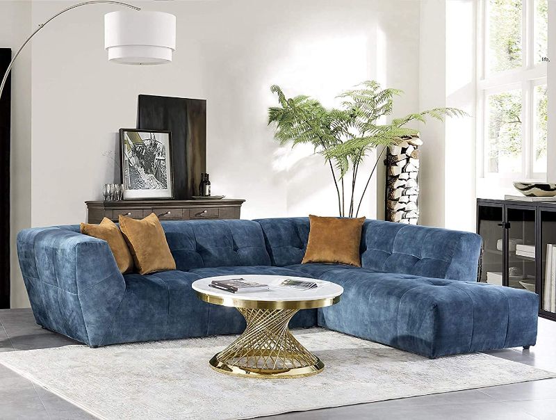 Photo 1 of Acanva Mid-Century Velvet Sectional Sofa Couch for Living Room, L-Shape 2-Piece 113”W Right Hand Facing Chaise, Blue missing the side couch 
