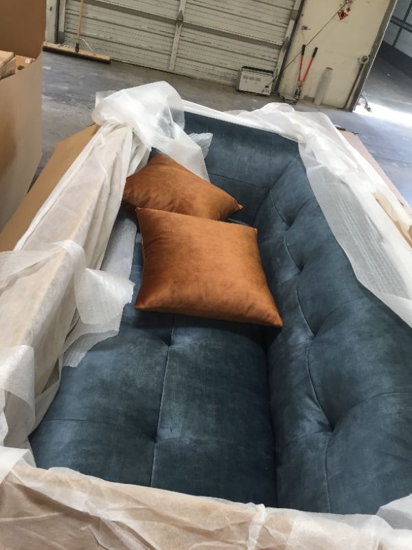 Photo 5 of Acanva Mid-Century Velvet Sectional Sofa Couch for Living Room, L-Shape 2-Piece 113”W Right Hand Facing Chaise, Blue missing the side couch 
