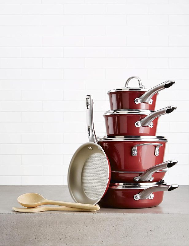 Photo 1 of Ayesha Curry Kitchenware Home Collection Porcelain Enamel Nonstick Cookware Set, 12-Piece, Sienna Red
