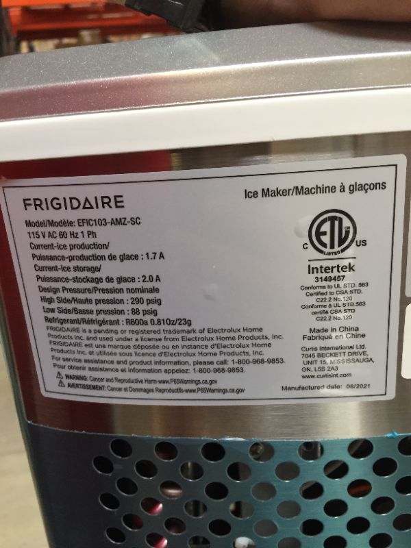 Photo 6 of Frigidaire EFIC103-AMZ-SC Counter Top Maker with Over-Sized Ice Bucket, Stainless Steel, Self Cleaning Function, Heavy Duty, Stainless
