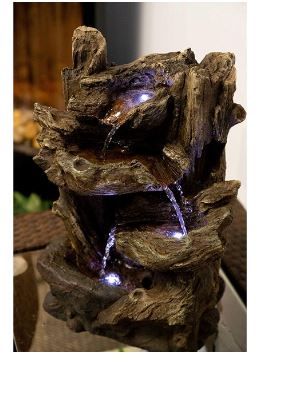 Photo 1 of Water Fountain Tiered Log Statue Resin Light Brown Wood Finish with LED Lights
