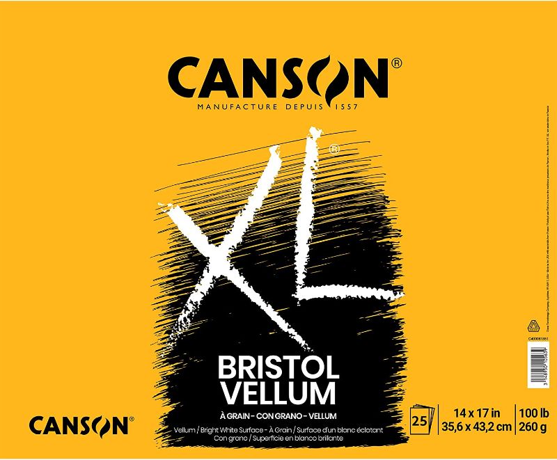 Photo 1 of Canson XL Series Bristol Vellum Paper Pad, Heavyweight Paper for Pencil, Vellum Finish, Fold Over, 100 Pound, 14 x 17 Inch, Bright White, 25 Sheets
