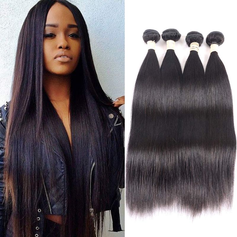 Photo 1 of Brazilian Virgin Straight Hair 4 Bundles 100% Unprocessed Human Hair Bundles Straight Hair Extensions Double Strong Weft (18/20/22/24 Inch, Straight Hair)
