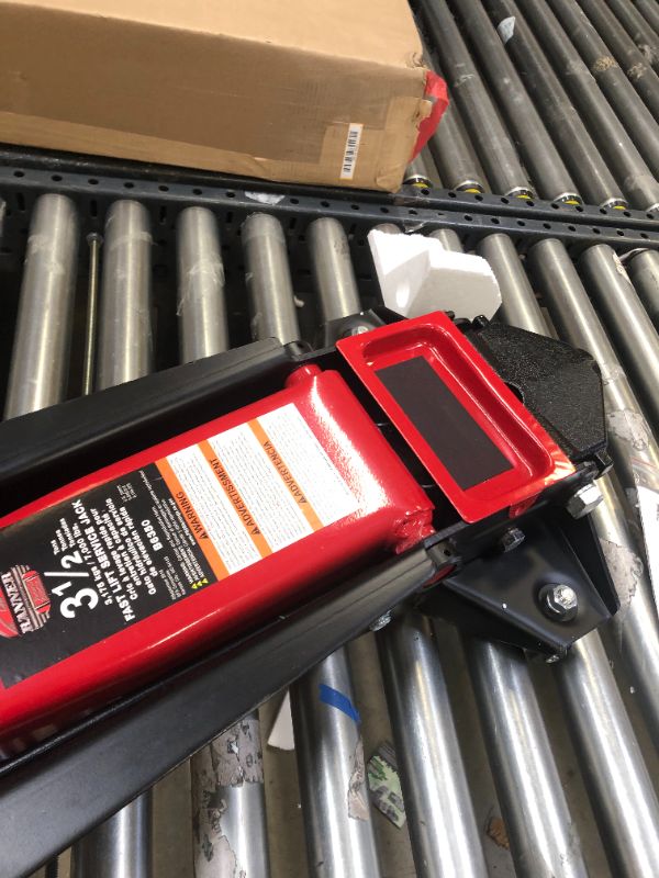 Photo 1 of Blackhawk B6350 Black/Red Fast Lift Service Jack - 3.5 Ton Capacity, 28 1/2" L x 13 3/4" W x 6 1/2" H
