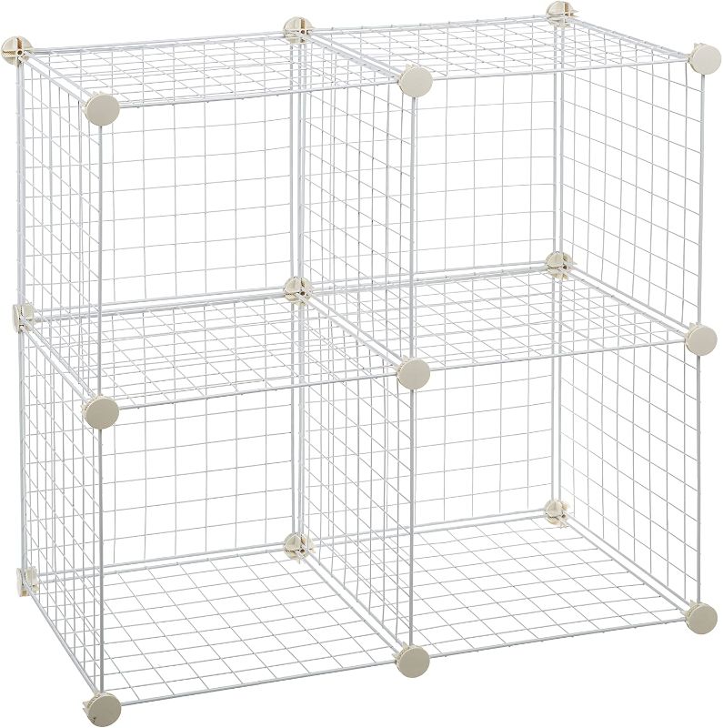 Photo 1 of Amazon Basics 4-Cube Wire Grid Storage Shelves, 14" x 14" Stackable Cubes, White
