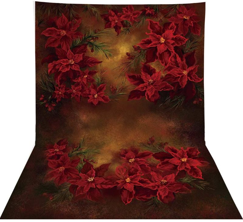 Photo 1 of Allenjoy 6x8ft Red Christmas Floral Photography Backdrop Supplies for Girls Princess Portrait Pictures Shoot Props Flowers Studio Sweet 16th Newborn Baby Shower Professional Photoshoot
