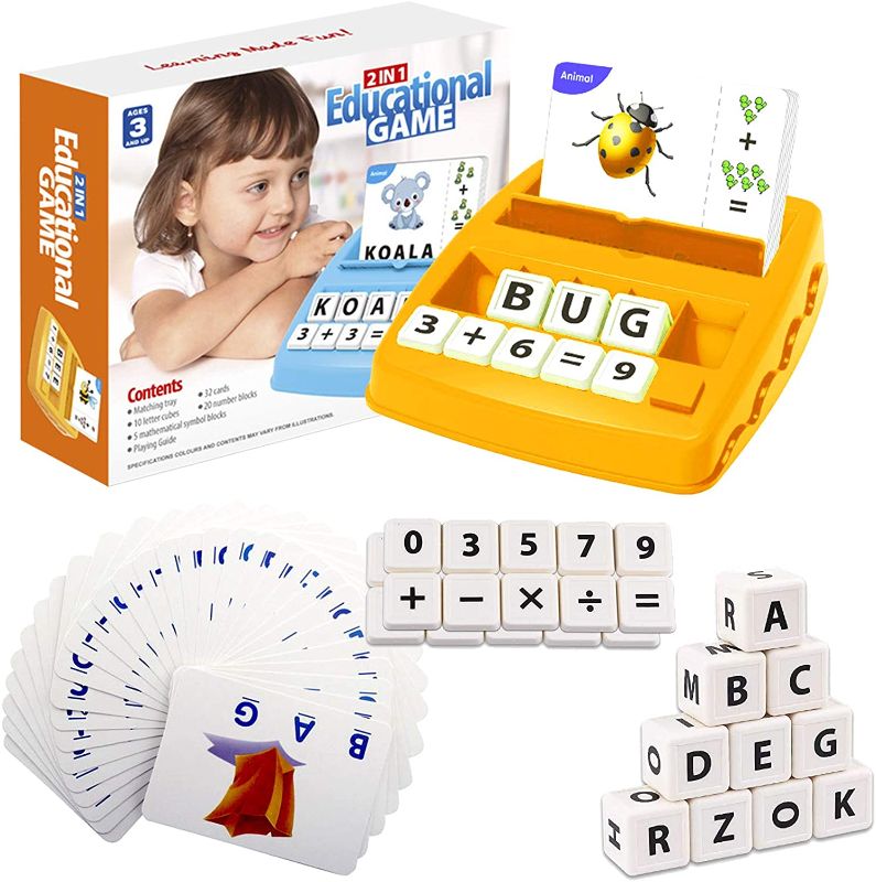 Photo 1 of Learning Toys for Kids 4 Year Olds, Flash Cards Letter Spelling Game Sight Words Alphabet Math Game Toys for 3 4 5-8 Year Old Boys Girls Christmas Birthday Gifts for Kids Yellow