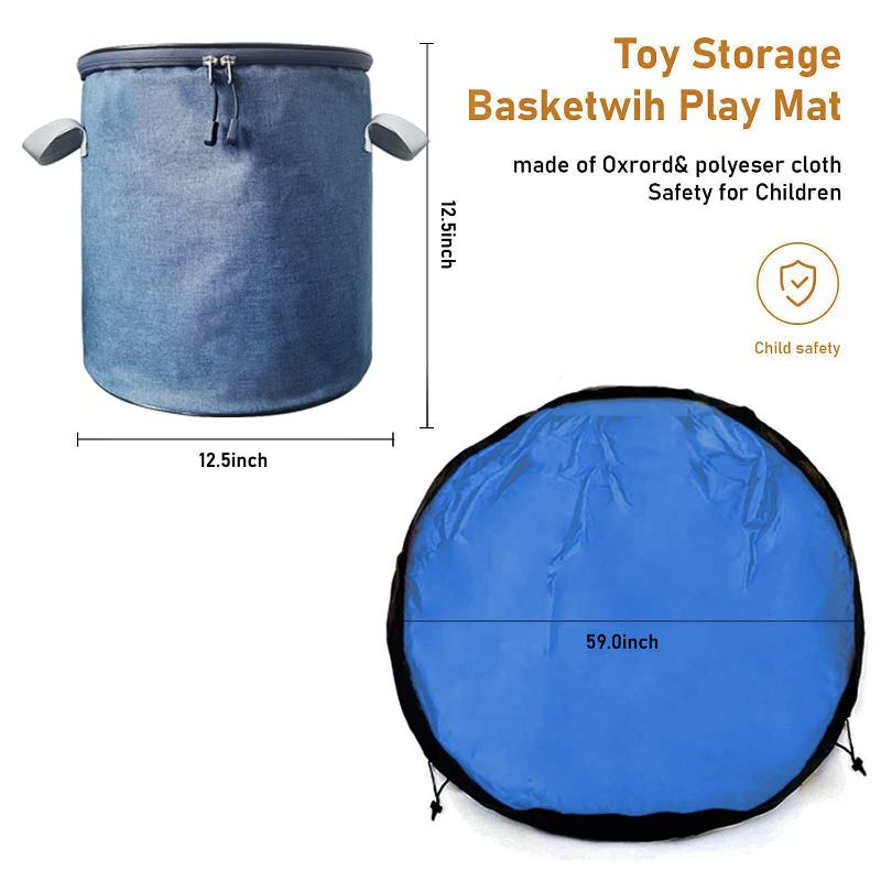 Photo 1 of Blue Toy Storage Organizer Chest and Play Mat Collapsible Sturdy Toys Basket/Bin/Box with Handles for Kids and Living Room,Nursery,Playroom,Closet