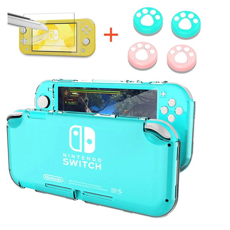 Photo 1 of Jiarusig Compatible with Nintendo Switch Lite Case, Clear Shockproof Switch Lite Protective Hard Case Cover with a Tempered Glass + 4 PCs Thumb Grip Caps Compatible with Nintendo Switch Lite 2019
