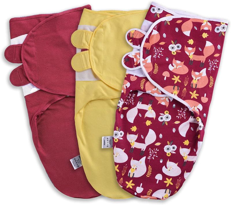 Photo 1 of Baby Swaddle Blanket, Gelisite Neutral Swaddle Wrap for Baby, Easy Adjustable Soft Organic Cotton Infant Sleep Sack, 3 Pack Baby Swaddles 0-3 Months (red-Yellow)
