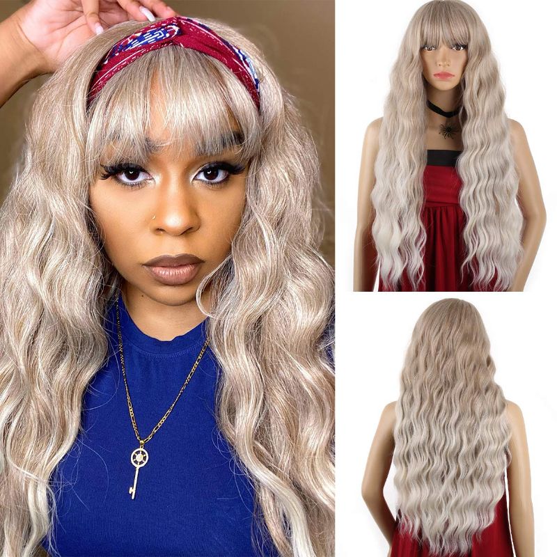 Photo 1 of Kachanaa 26 Inch Long Wigs With Bangs for Women Loose Wave Colorful Wig Heat Resistant Synthetic Curly Hair for Lolita Cosplay and Halloween Party T1560#
