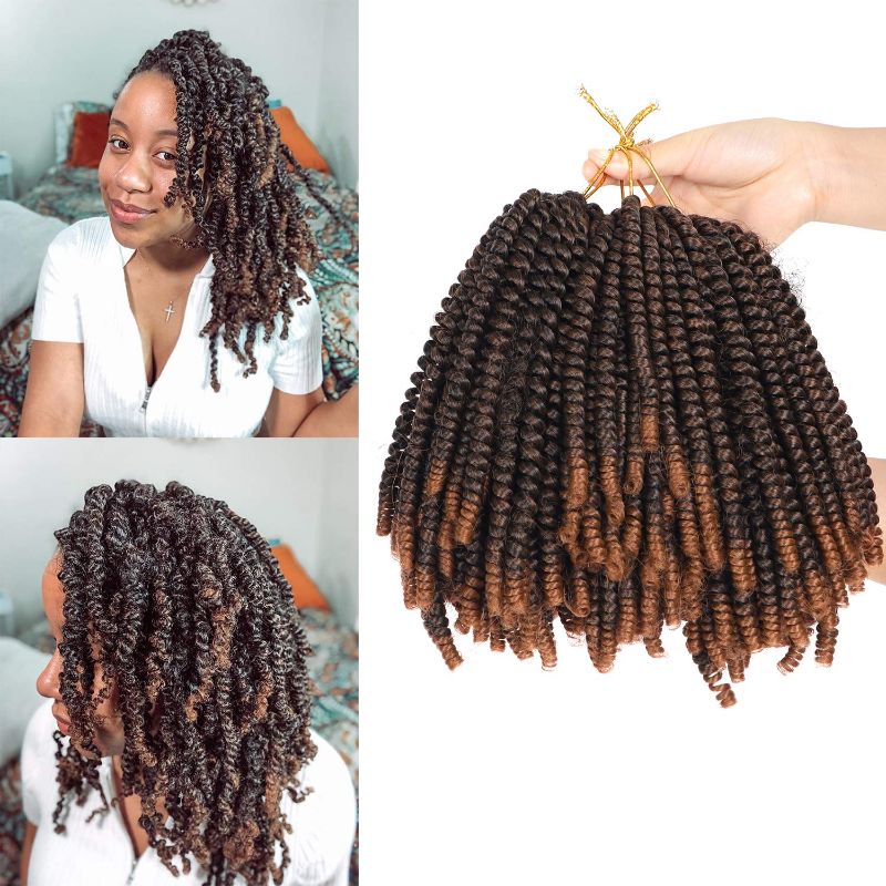 Photo 1 of 8 inch Spring Twist Crochet Braids Hair 3 Packs Bomb Ombre Colors Spring Twist Crochet Synthetic Fluffy Hair Extension(8 Inch, T30)
