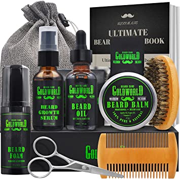 Photo 1 of Beard Kit,Beard Growth Kit,Beard Grooming Kit,w/Beard Foam/Shampoo/Wash,Growth Serum,Oil,Balm,Brush,Comb,Shaving Scissor,Storage Bag,E-Book,Beard Care&Trimming Kit Gifts for Men Him Dad Boyfriend