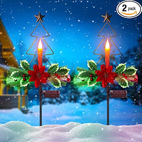 Photo 1 of 2 Pack Solar Outdoor Lights, BUCASA Upgraded Solar Candle Pathway Lights, Cemetery Grave Decorations, Waterproof Outdoor Decorations for Garden Lawn Yard Cemetery Memorial, 2 Pack